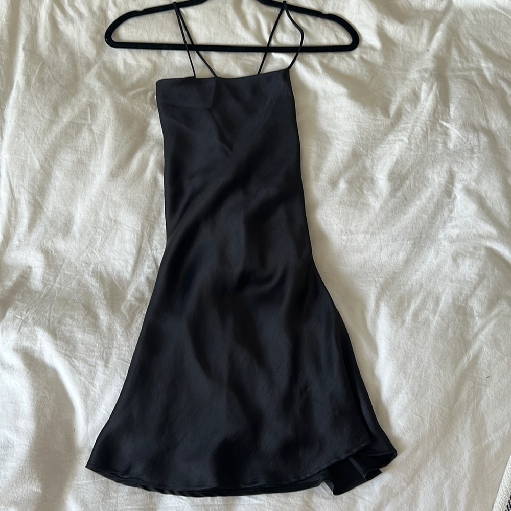 Zara Cowl Neck Cross Back Slip Mini Satin Dress